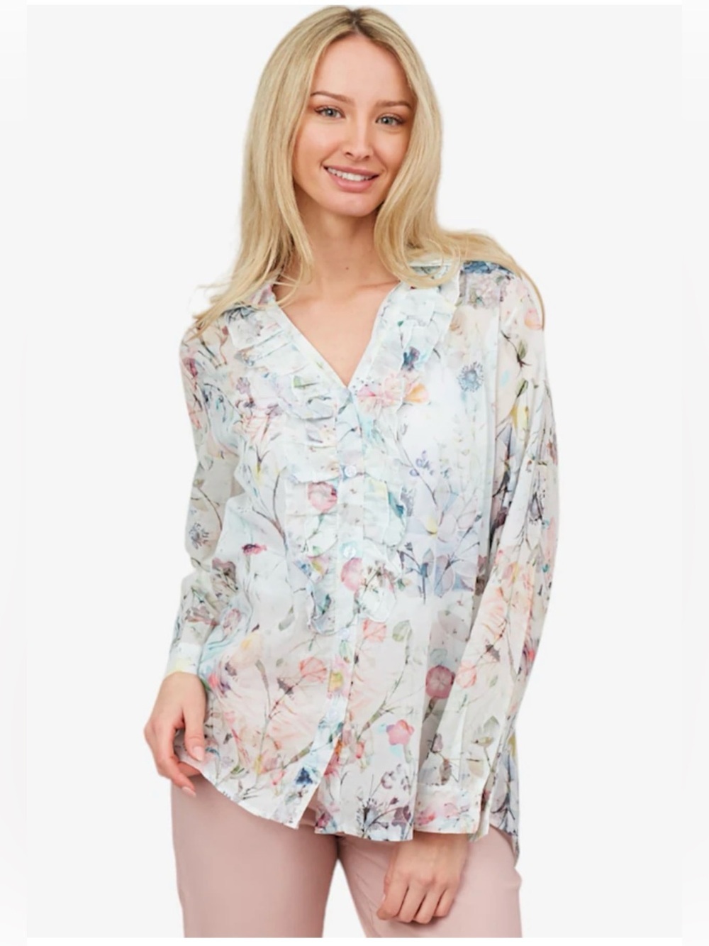 Astrid NEW Dreamer 100% Cotton Floral Ruffles Blouse Relaxed Fit Lightweight Top